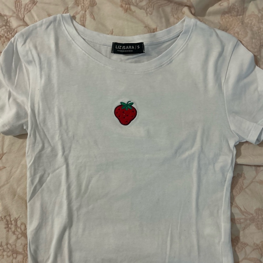 White T-Shirt with Strawberry Patch